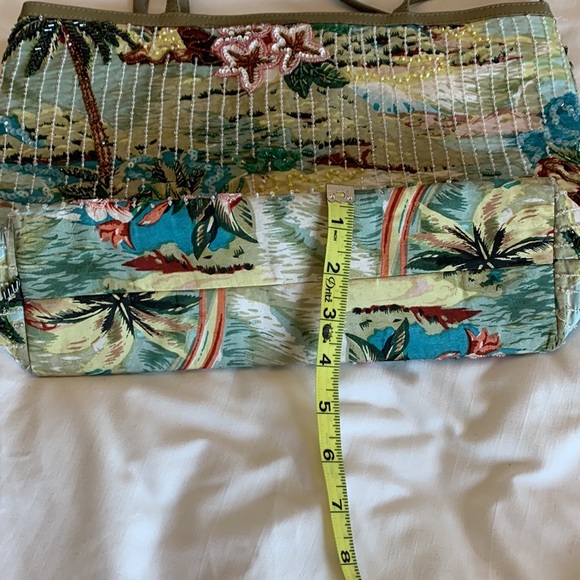 Vintage Christy sequin beaded beach motif tote handbag purse with gold lining - Picture 9 of 10